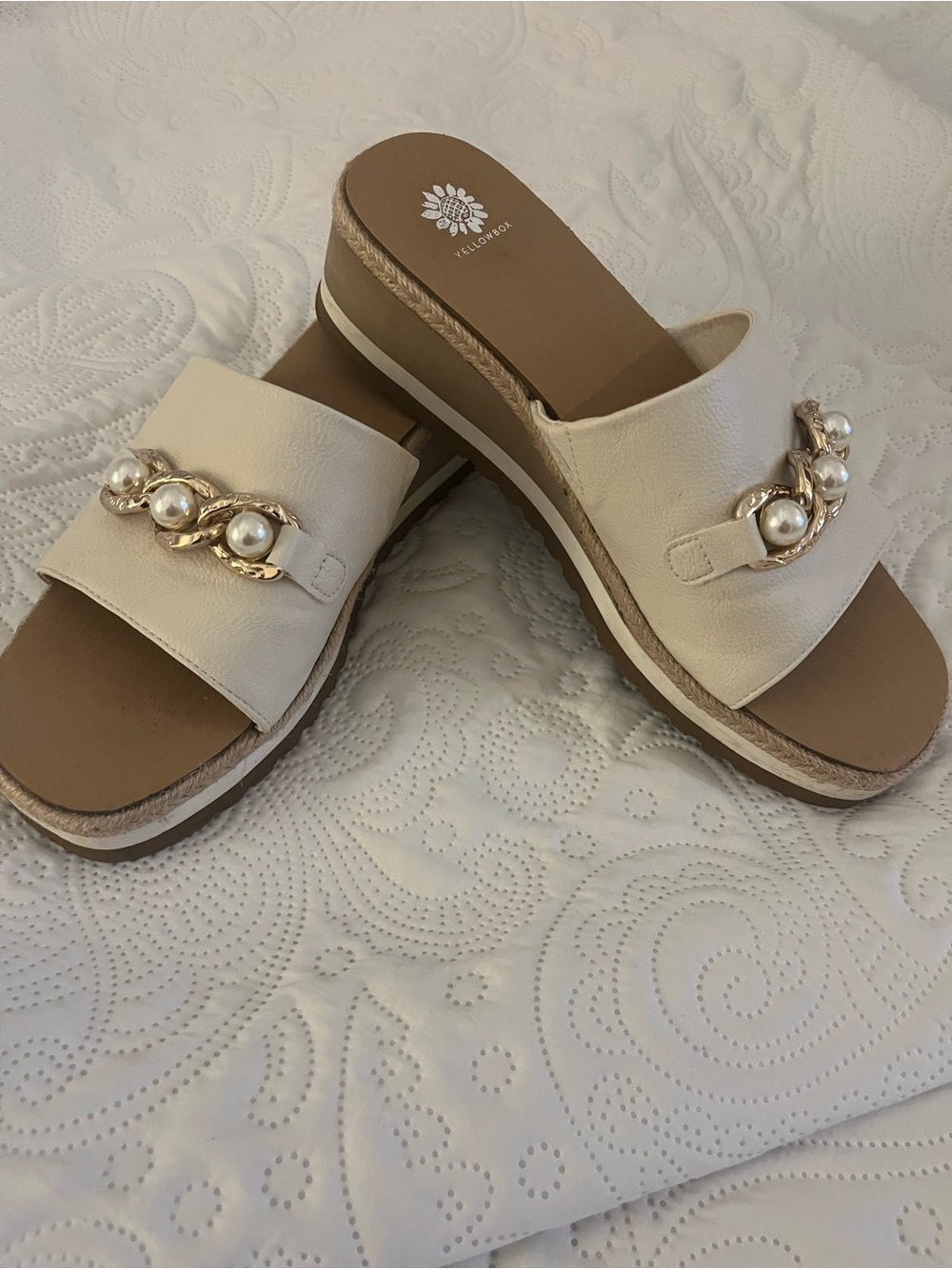Yellow Box Cream Pearl-Accent Slide Mules 11 - Picture 4 of 5